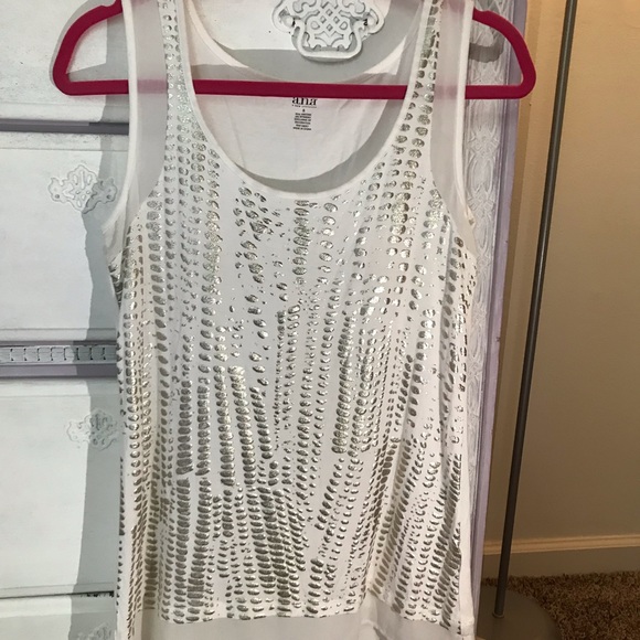 Ana sleeveless white and metallic top S EUC - Picture 2 of 3
